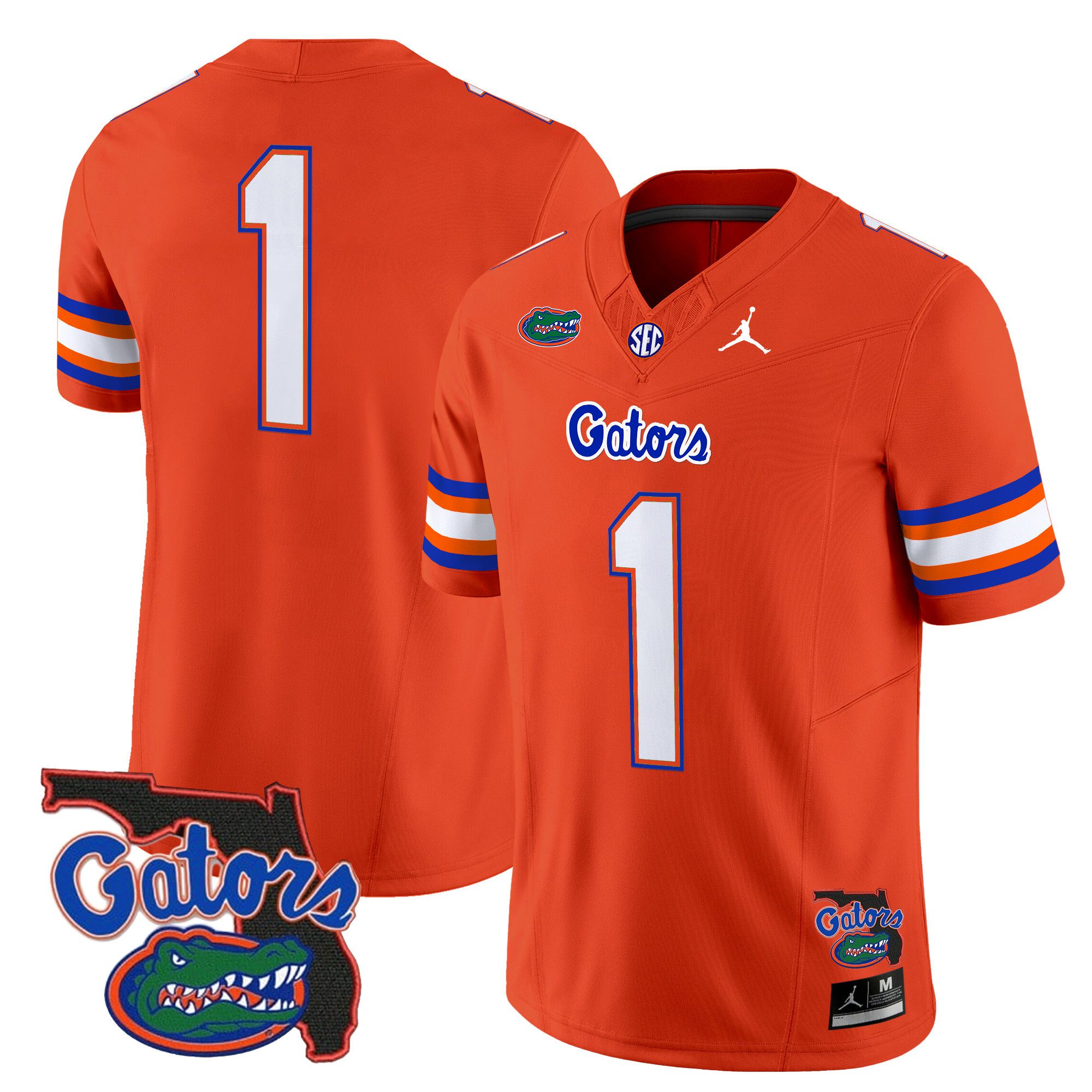 Men Florida Gators #1 No Name Orange 2024 Florida Patch Vapor Limited NCAA Jersey